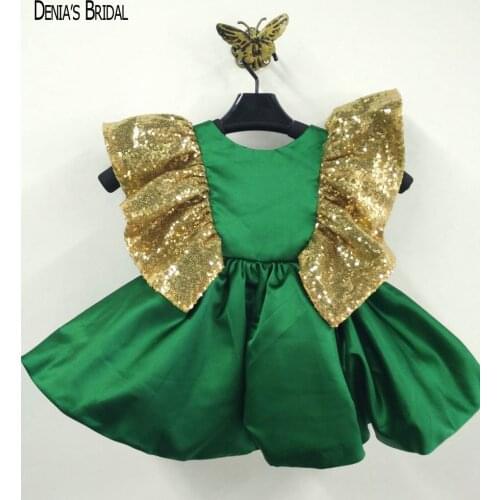 2017 Green Flower Girl Dresses with Scoop Neckline Sleeveless Tea-length Bow Girls' Pageant Dresses