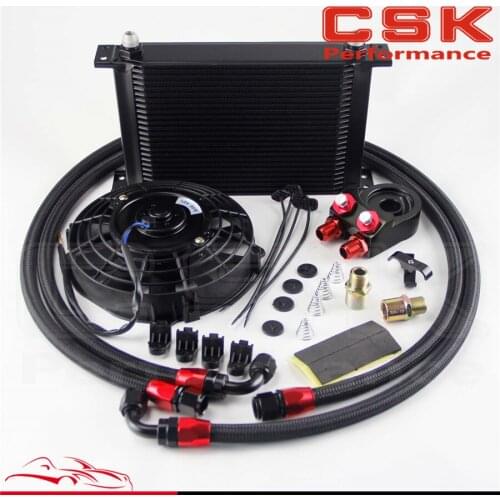 25 Row AN8 Engine Oil Cooler+ Filter adapter + oil hose + 7" Electric Fan Kit
