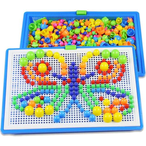 296 Mushroom Nail Puzzle Educational Didactical intelligent Games DIY Plastic Flashboard Children Educational Toys Random Color