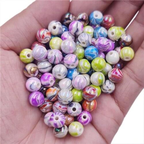 50Pcs Stripe AB Acrylic Loose Beads DIY Accessories For Jewelry Making Handing Craft Necklace Bracelet 8mm/10mm/12mm/14mm