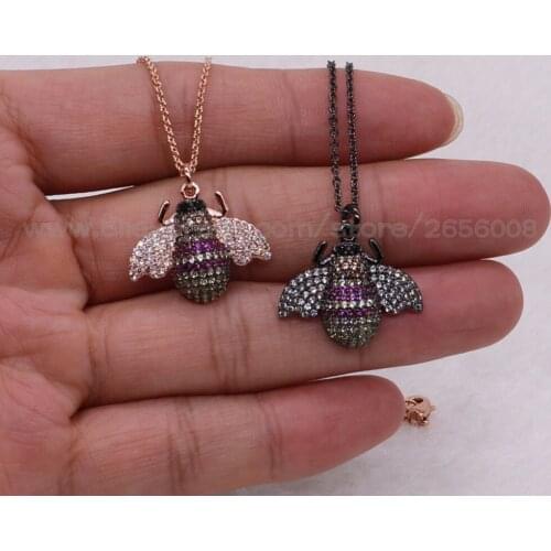 8 Pcs High quality Cute Tiny insect pendant necklace Fashion micro pave pendant lifelike BEE charms necklace 2696