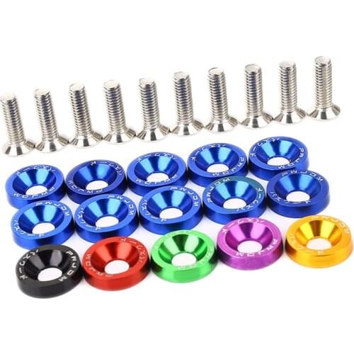 Aluminum 10Pcs M6X20 Car Modified Hex Fasteners Fender Washer JDM Bumper Engine Concave Screws