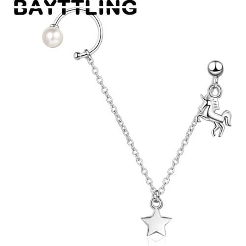 BAYTTLING 925 Sterling Silver 82MM Fine Star Unicorn Earrings For Women Fashion Pearl Jewelry Gifts