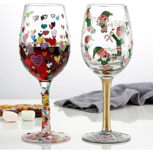 Christmas Print Glass Wine Glass Christmas Decor Red Wine Goblet Creative Hand Drawing Painted Home Festival Cups Bar Wine Set