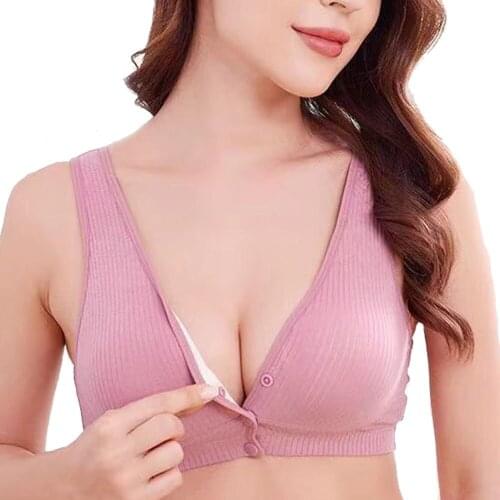 Womens Maternity Seamless Botton Down Pregnancy Nursing Bra Clothing Cotton V Neck Push Up Wireless Breastfeeding Bra Sleeping