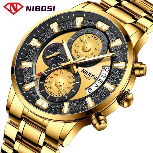 NIBOSI Mens Watches Waterproof Luxury Gold Dress Watch Men Stainless Steel Waterproof Fast Shipping From Spain Relogio Masculino