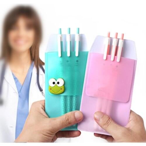 Frosted PVC Clothing Pocket Pencil Bag for Nurses Doctors Portable Pen Case Cartoon Fruits Animals Leak-proof Pencil Pouch