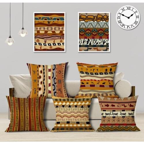 Ethnic Style Cushion Cover African National Stripe Throw Pillow Case Car Support Geometric Yellow Home Office Bar Decor