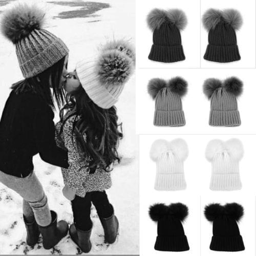 Children Winter Warm Hat Newborn Baby Kids Boy Girl Knit Lovely Beanie Cap Hat Fur Pom Furry Balls Crochet Cap Hot Sale