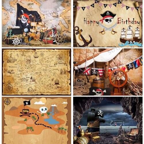 Navigation Pirate Flag Treasure Photography Backdrops Adventure Map Baby Shower Birthday Party Backdrop Photo Studio Background