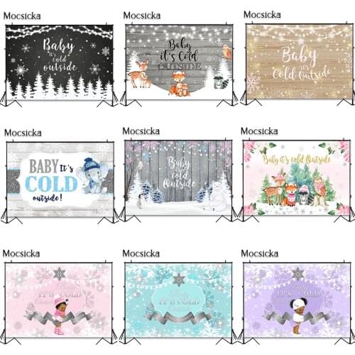 Mocsicka Baby Its Cold Outside Backdrop Winter Woodland Animals Snowflake Baby Shower Party Decorations Photography Background