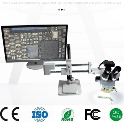 KAISI 7X-45X Zoom PCB Inspection Bearing Boom Stand Stereo Trinocular Microscope Electronic Repair Microscope For Phone Repair