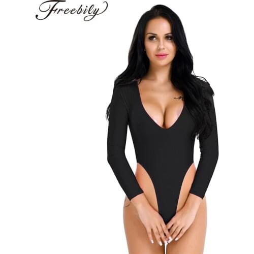 Women Sexy Black Long Sleeve High Cut Crotchless Leotard Bodysuit Jumpsuit Thong Sleeveless Leotard Nightwear