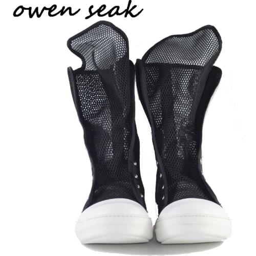 Owen Seak Arrival Women Shoes High-TOP Lace Up Luxury Trainers Mesh Casual Sneaker Brand Zip Flats Summer Shoes Black Big Size