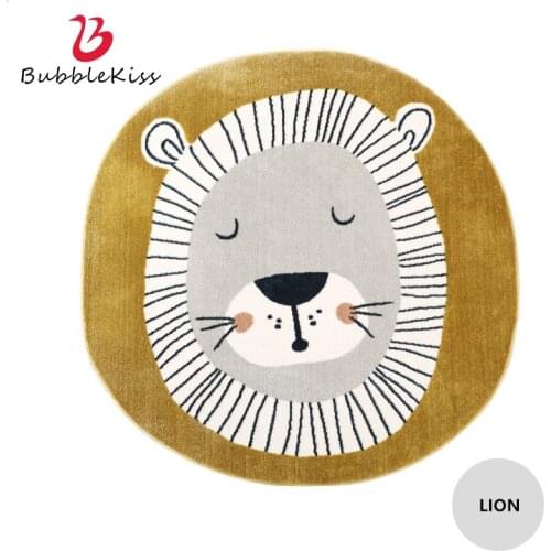 Bubble Kiss Cartoon Lion Round Carpet Childrens Room Lamb Wool Floor Mat Nordic Living Room Decoration Thick Cute Bedside Rugs