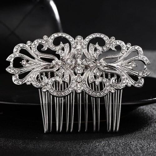 Crystal Floral Metal Charm Fashion Wedding Party Hair Comb Decorative Headwear Ornament Jewelry Accessories
