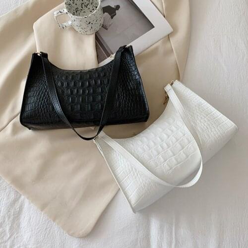 Fashion Women PU Leather Solid Color Alligator Pattern Underarm Shoulder Bag Casual Ladies Small Handbags Purse
