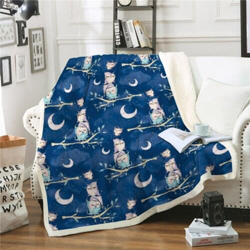 Fashionable and beautiful carton animation owl moon cover sofa bed super soft warm blanket