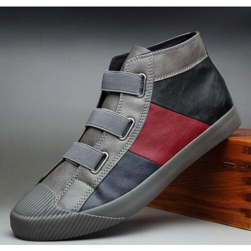 PU Leather Casual Shoes for Men High Top Shoes Sneakers Color Matching Male Footwear Spring Outdoor Walking Shoes Mens Loafers