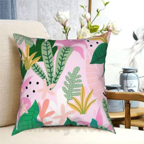 Into The Jungle-Sunup Pillow Case Printed Home Soft DIY Pillow cover Jungle Tropical Nature Pastel Pink Green Botanical