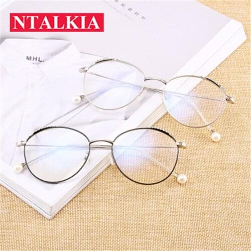 2018 new fashion pearls eyeglasses frame clear glasses women round face spectacle retro vintage myopia glasses oculos de grau