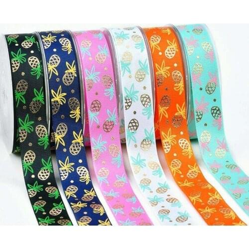 New 25mm hot gold pineapple fruit ribbon 50 yards DIY hand bow material gift wrap.Grosgrain ribbon Hair bow
