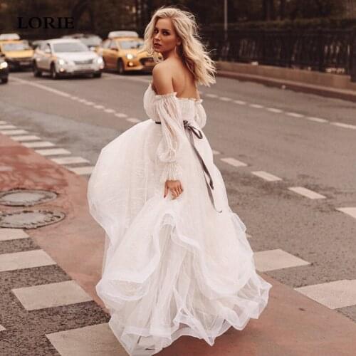 LORIE New Design Lace A Line Sweetheart Wedding Dress With Detachable Long Puff Sleeves Garden Country 2021 Bridal Gowns