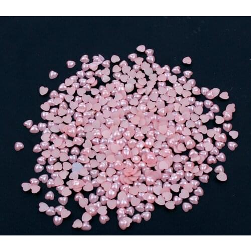 About 1000PCS/Lot 4MM Pearl Rice White/Pink/Mix Color Flatback Heart Pearls Beads ABS Imitation Pearl For DIY Nail Art Beads