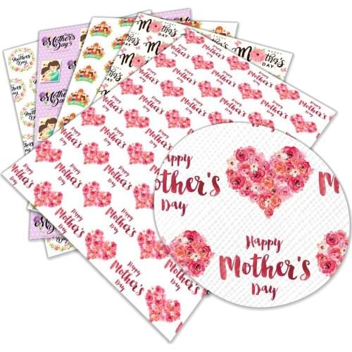 Mothers day Love Flowers Pattern Printed Synthetic Leather Fabric Sheets for Bag Making, Hat Making, Hair Crafts Making 22x30cm