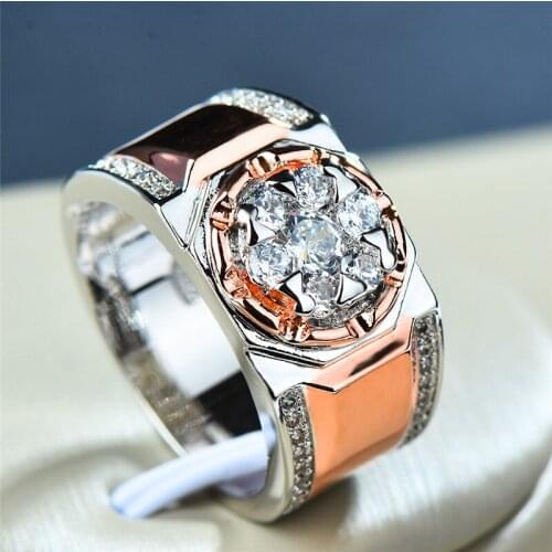 Luxury Male Female Big Zircon Stone Ring Fashion Silver Color/Rose Gold Wedding Jewelry Vintage Men Women Party Wedding Rings