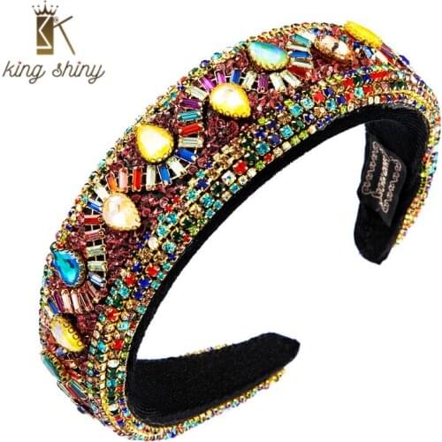 Luxurious Baoque Full Multi Color Rhinestone Headband Vintage Hand Made Geometric Crystal Hairband Woman Wedding Party Headpiece