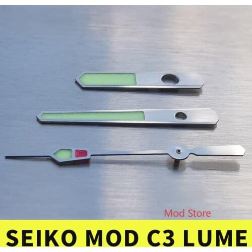 Silver Watch Hands Red Marker Set For SKX MOD SRP SLA 7S26 4R35 4R36 NH35A NH36A Mov't Green Luminous