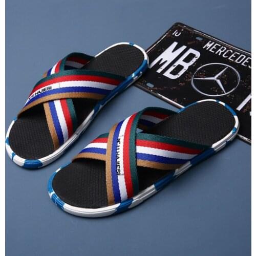 Trendy Outdoor Mens Flip Flops Summer Fashion Stripped Home Ethnic Style Slippers Anti-skid Casual Beach Sandals