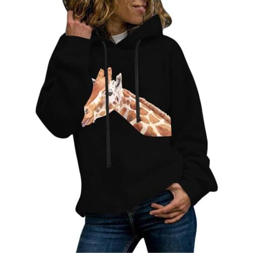 Cute Giraffe Printed Sweatshirts Winter Thicken Warm Drawstring Pullover Top Casual Long Sleeve Hoodies High Street Sudaderas