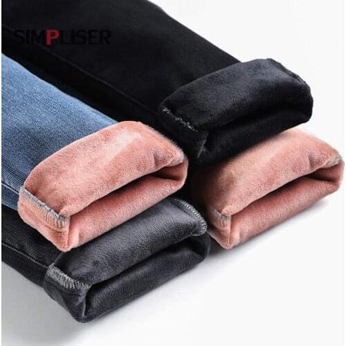 Thicken Jeans Pants Women Skinny Jeans Pencil Pant Female Stretch Denim Blue Black Grey Slim Fit Mom Jeans Trousers Plus Size 32