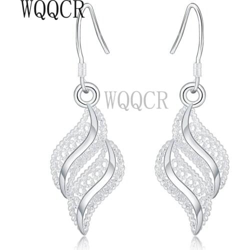 WQQCR Fashion 925 Silver Color Sterling Silver Square Pendant Earring Jewelry Lady Gift Birthday Wholesale