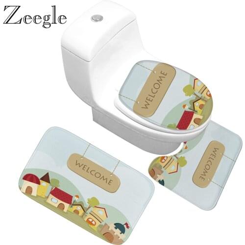 Zeegle 3pcs/set Mats For Bathroom And Bathroom Rug Set Flannel Toilet Mat Non-slip Bathroom Rugs And Carpet Set Foot Rug