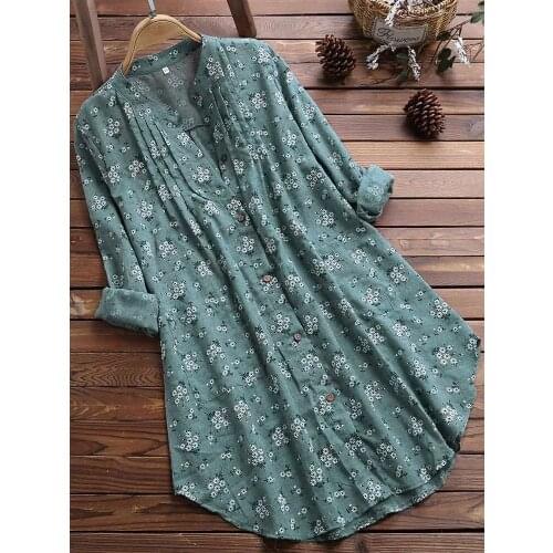 Vintage floral printed long shirt white blouse Ladies stand collar long sleeve button up shirt 5xl 4xl plus size tunic for women