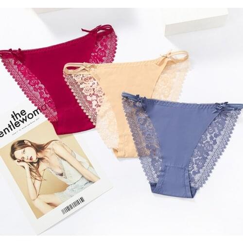 Q Woman Panties New 2020 Comfortable Bow Cotton Polyester Lace G-string Girls Underwear Soild Color Transparent High quality