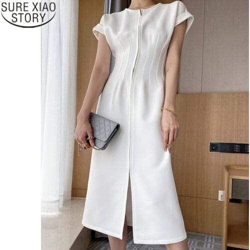 Office Lady Female Slim Dress White Black Party Bodycon Work New Summer 2021 Women Solid Color Elegant Vestidos Robe Femme 13902
