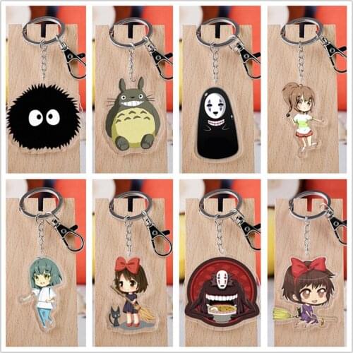10 pcs Anime Spirited Away Acrylic Keychain Toy Figure ogino chihiro No Face man Bag Pendant Double sided Key Ring toy
