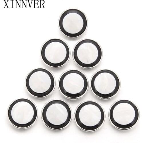 10pcs/lot Black White Color DIY Round 12mm 18mm Snap Button With Alloy Bottom for Resin Snaps Bracelets fit Snap Jewelry