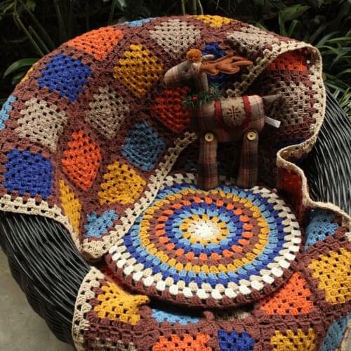 100% Handmade Crochet Sofa Blanket Cushion Mat Manual Hooked Vintage Pastoral Style Table Cover Blankets Room Home Decoration