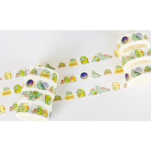 2 Rolls 15mm*7m Kawaii Sushi Family and Dinosaur Paper Masking Washi Tape Tape DIY Craft Stick Label