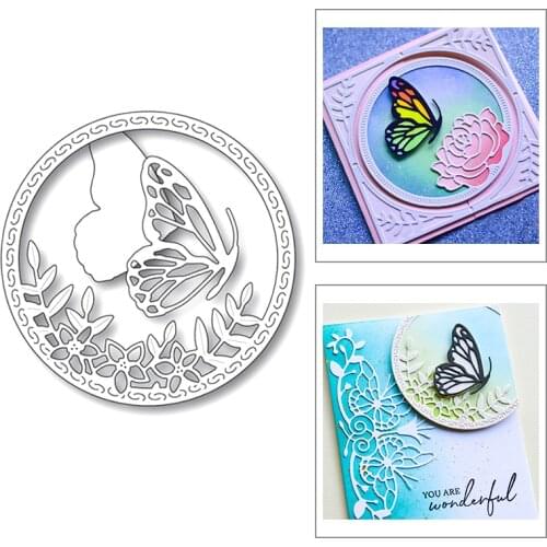 2020 New Round Frame Lace Embossing Butterfly Background Metal Cutting Dies For DIY Scrapbooking Greeting Card Making No Stamps