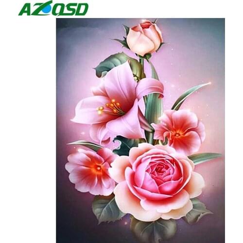 AZQSD Diamond Painting Rose Cross Stitch 5D DIY Diamond Embroidery Flower Picture Of Rhinestones Mosaic Sale Home Decoration