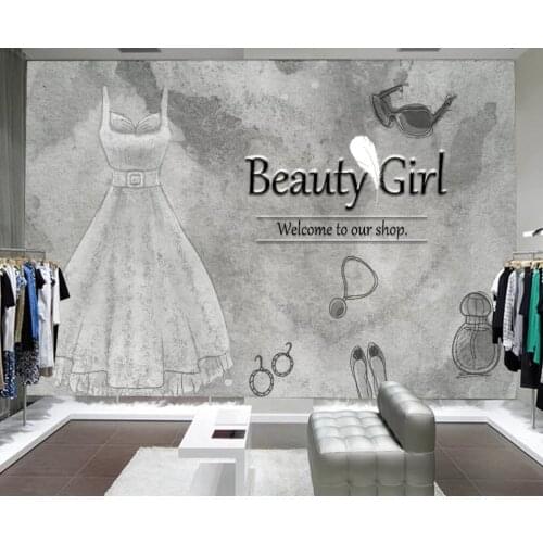 Custom large 3D mural wallpaper vintage vintage grey beautiful girl clothing store wedding background wall