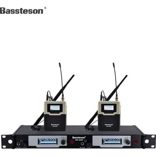 Bassteson BS-9400 Professional In Ear UHF Wireless Stage Monitor System Double transmitter channel 2 bodypack receivers