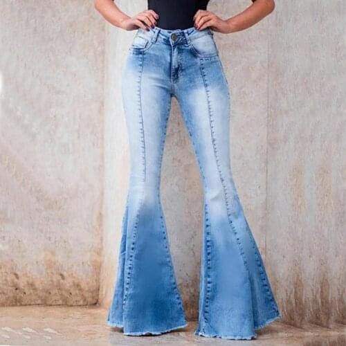 Womens Flared Jeans Baggy Bell-Bottom Trousers Blue Fashion Jean Woman Clothing Slim Femme Denim Pants 90s Streetwear 3Xl