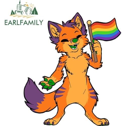 EARLFAMILY 13cm x 11.1cm for Flag Fox Furry Vinyl Car Stickers Cartoon Decals Waterproof Occlusion Scratch Windshield Decoration